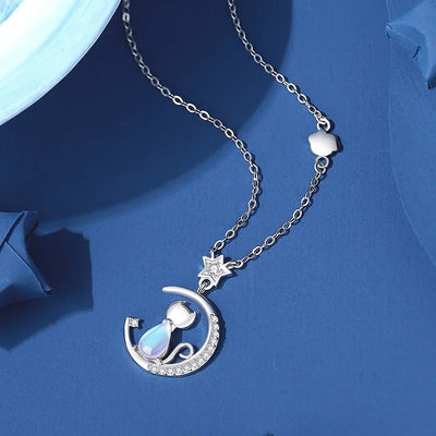 The Moonlight Meowl Deluxe Set - A super delicate cat-themed jewellery set featuring an assortment of beautiful opals and cubic zirconia against a backdrop of solid 925 sterling silver.