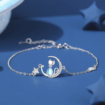 The Moonlight Meowl Deluxe Set - A super delicate cat-themed jewellery set featuring an assortment of beautiful opals and cubic zirconia against a backdrop of solid 925 sterling silver.