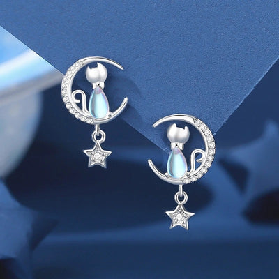 The Moonlight Meowl Deluxe Set - A super delicate cat-themed jewellery set featuring an assortment of beautiful opals and cubic zirconia against a backdrop of solid 925 sterling silver.