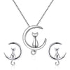 Moonlight Meowl Set - A delicate sterling silver jewellery set featuring a tiny kitty sitting on a crescent moon.