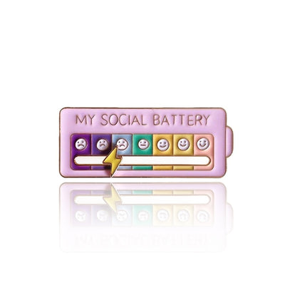 My Social Battery Enamel Brooch - A cute enamel brooch with a sliding scale indicating moods, and a little lightning bolt that can be moved along to indicate the wearer's current mood.