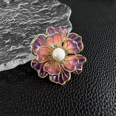 The Ophelia Peony Sculpted Resin Brooch - An elegant floral brooch available in green, salmon, purple, or ombre sunset, with shimmering crystals and semi-translucent resin.