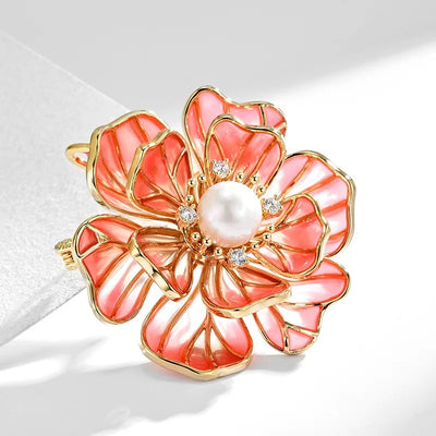 The Ophelia Peony Sculpted Resin Brooch - An elegant floral brooch available in green, salmon, purple, or ombre sunset, with shimmering crystals and semi-translucent resin.