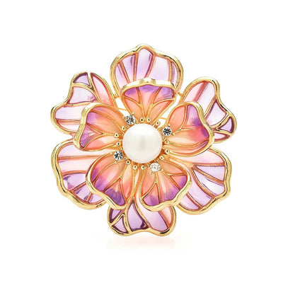 The Ophelia Peony Sculpted Resin Brooch - An elegant floral brooch available in green, salmon, purple, or ombre sunset, with shimmering crystals and semi-translucent resin.