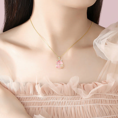 Maneki Rose Quartz Pendant - An adorable little chubby cat pendant, made of rose quartz accented with champagne gold.