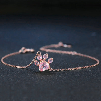 Sekhmet Cat Paw Jewellery Set - A cute pink rose quartz and rose gold cat themed jewellery set.