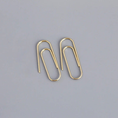 Pamela Posh Paperclip Earrings - A cool, stylish pair of earrings made to look like simple paperclips, but made from beautiful 925 Sterling Silver and 14 karat yellow gold.