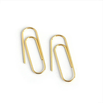 Pamela Posh Paperclip Earrings - A cool, stylish pair of earrings made to look like simple paperclips, but made from beautiful 925 Sterling Silver and 14 karat yellow gold.