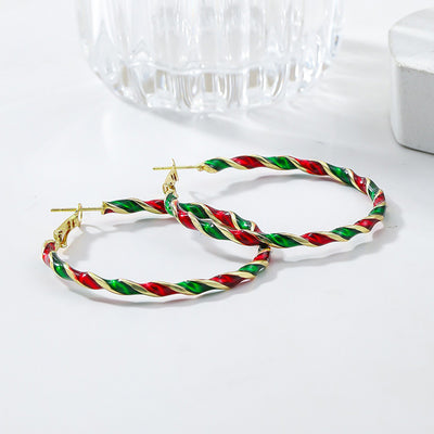 Peppermint Twist Hoop Earrings - Chunky twisted metal hoop earrings with alternating red and green enamel paint, making them look like candy canes.