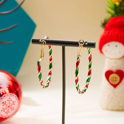 Peppermint Twist Hoop Earrings - Chunky twisted metal hoop earrings with alternating red and green enamel paint, making them look like candy canes.