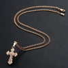 Piety Small Ornate Crucifix Necklace - A small, elegant rose gold ornate crucifix on a matching double-link chain.