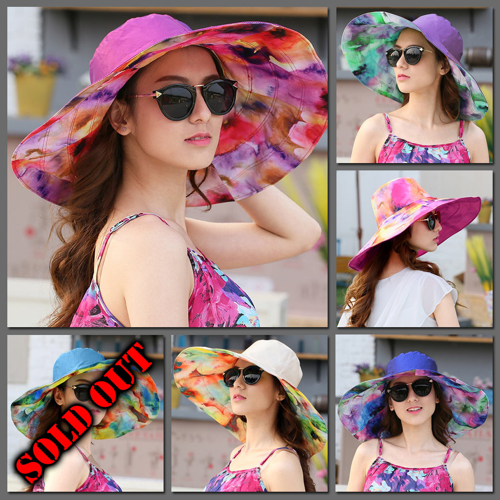 Pretty Painter Reversible Sunhat - A beautiful large brimmed hat that looks like it has been painted with watercolour paints.