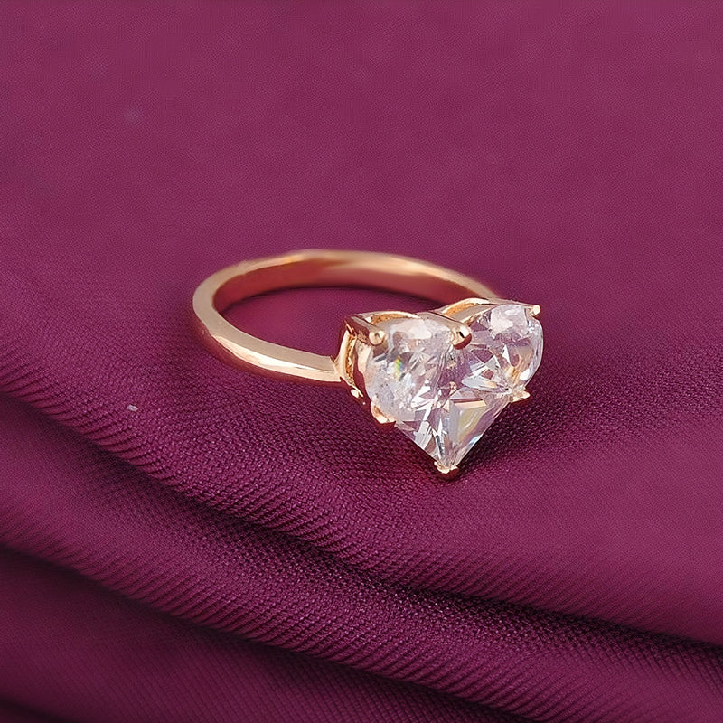Pure Love Cocktail Ring - A simple rose gold band with a large clear crystal heart.