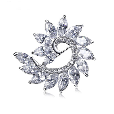 Radiance Luxury Crystal Fibonacci Brooch - A lovely sparkling crystal brooch featuring a dramatic spiral shape reminiscent of the classic Fibonacci spiral.