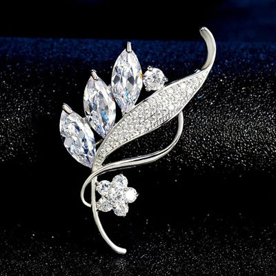 Radiance Luxury Crystal Lily Brooch - A lovely sparkling crystal brooch shaped like a bundle of flowers with leaves wrapped around them.