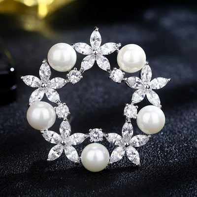 Radiance Luxury Crystal Wreath Brooch - A lovely sparkling crystal brooch shaped like a wreath with stylised flowers and pearls.