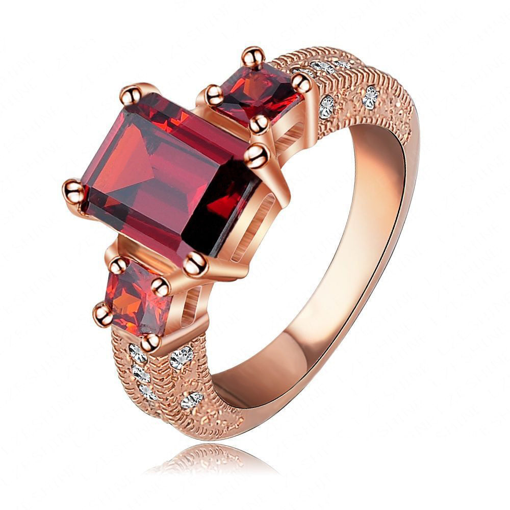 Red Velvet Ring - An elegant statement ring with a large square-cut red stone. 