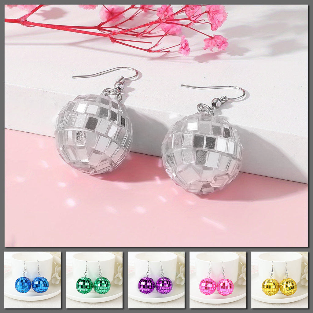 Retro Revival Boogie Nights Disco Ball Earrings - Small round balls earrings set with metallic tiles to create a cool shiny disco ball effect. 