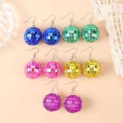 Retro Revival Boogie Nights Disco Ball Earrings - Small round balls earrings set with metallic tiles to create a cool shiny disco ball effect.