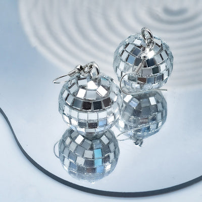 Retro Revival Boogie Nights Disco Ball Earrings - Small round balls earrings set with metallic tiles to create a cool shiny disco ball effect.