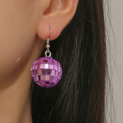 Retro Revival Boogie Nights Disco Ball Earrings - Small round balls earrings set with metallic tiles to create a cool shiny disco ball effect.