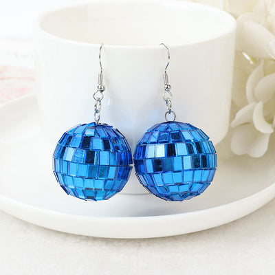 Retro Revival Boogie Nights Disco Ball Earrings - Small round balls earrings set with metallic tiles to create a cool shiny disco ball effect.