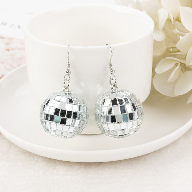 ★MIDNIGHT MOMENT.★ [Exclusive] mirror ball earring silver Silver Glitter Mirror Ball - 40cm