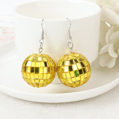 Retro Revival Boogie Nights Disco Ball Earrings - Small round balls earrings set with metallic tiles to create a cool shiny disco ball effect.