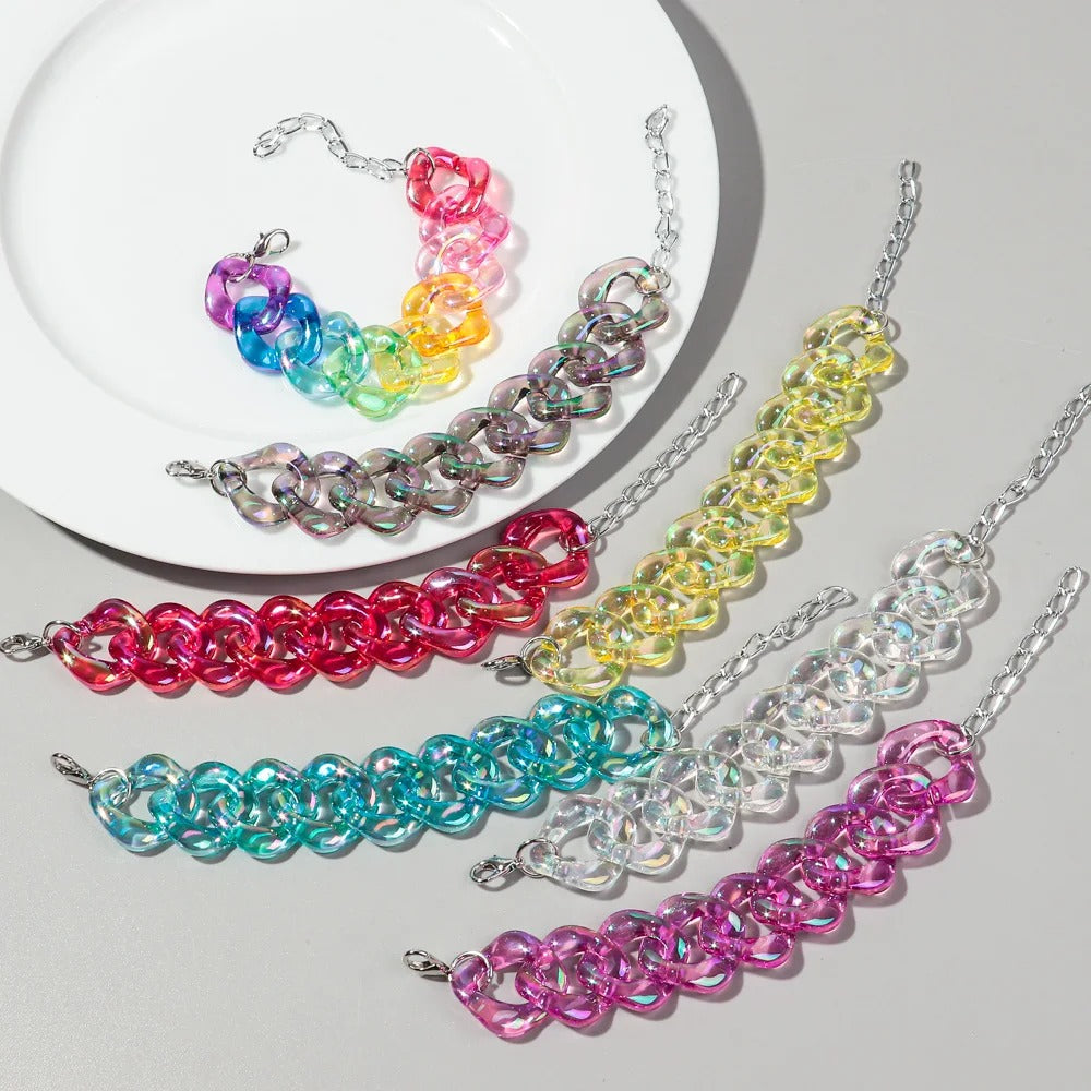 Retro Revival Chunky Chain Acrylic Bracelets - An oversized, retro-style plastic/acrylic bracelet available in a huge range of colours.
