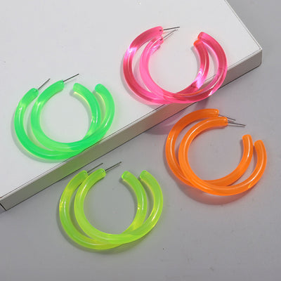 Neon Vibes Oversized Circular Hoop Earrings - Large, chunky acrylic hoop earrings, available in Neon Green, Orange, Pink, or Yellow.