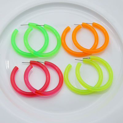 Neon Vibes Oversized Circular Hoop Earrings - Large, chunky acrylic hoop earrings, available in Neon Green, Orange, Pink, or Yellow.