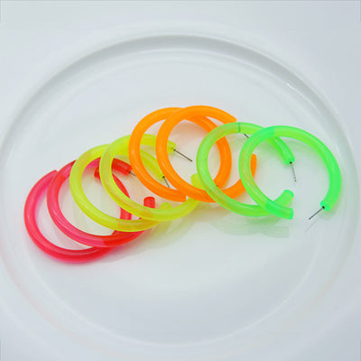 Neon Vibes Oversized Circular Hoop Earrings - Large, chunky acrylic hoop earrings, available in Neon Green, Orange, Pink, or Yellow.