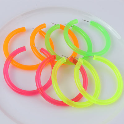 Neon Vibes Oversized Circular Hoop Earrings - Large, chunky acrylic hoop earrings, available in Neon Green, Orange, Pink, or Yellow.