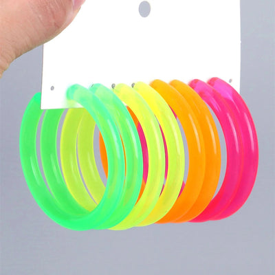 Neon Vibes Oversized Circular Hoop Earrings - Large, chunky acrylic hoop earrings, available in Neon Green, Orange, Pink, or Yellow.
