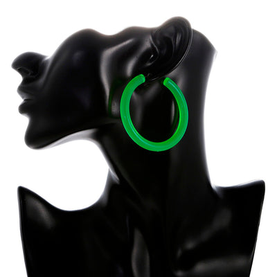 Neon Vibes Oversized Circular Hoop Earrings - Large, chunky acrylic hoop earrings, available in Neon Green, Orange, Pink, or Yellow.