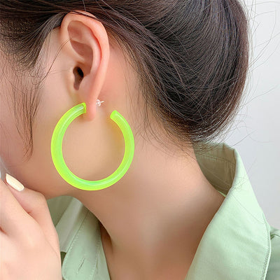 Neon Vibes Oversized Circular Hoop Earrings - Large, chunky acrylic hoop earrings, available in Neon Green, Orange, Pink, or Yellow.