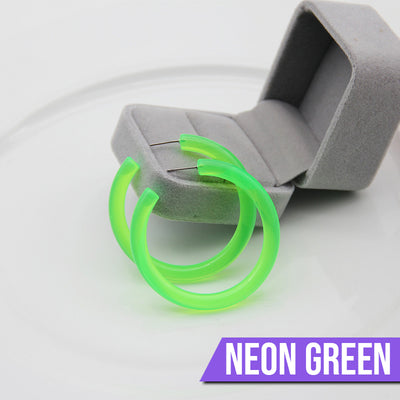 Neon Vibes Oversized Circular Hoop Earrings - Large, chunky acrylic hoop earrings, available in Neon Green, Orange, Pink, or Yellow.