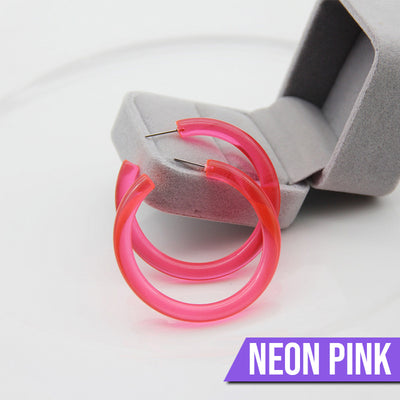 Neon Vibes Oversized Circular Hoop Earrings - Large, chunky acrylic hoop earrings, available in Neon Green, Orange, Pink, or Yellow.