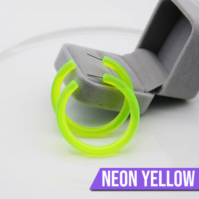 Neon Vibes Oversized Circular Hoop Earrings - Large, chunky acrylic hoop earrings, available in Neon Green, Orange, Pink, or Yellow.