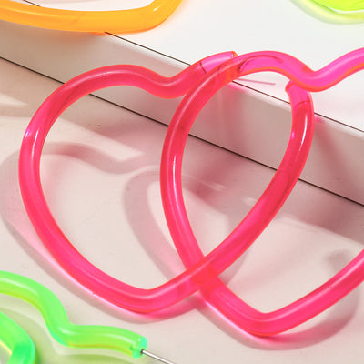 Neon Vibes Oversized Heart Hoop Earrings - Large, chunky heart-shaped acrylic hoop earrings, available in Neon Green, Orange, Pink, or Yellow.