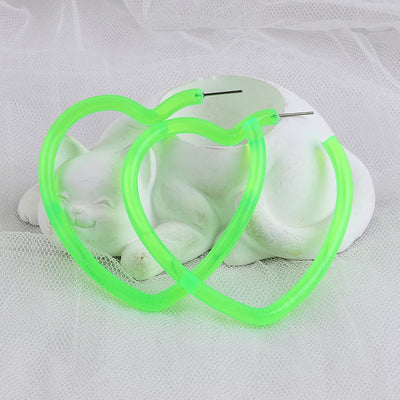 Neon Vibes Oversized Heart Hoop Earrings - Large, chunky heart-shaped acrylic hoop earrings, available in Neon Green, Orange, Pink, or Yellow.