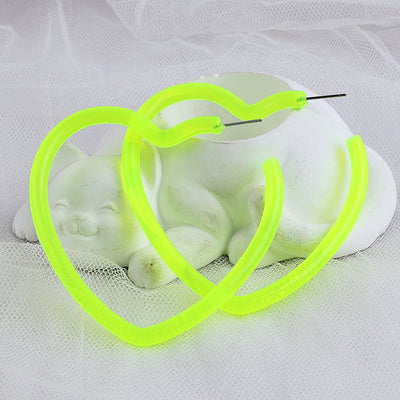 Neon Vibes Oversized Heart Hoop Earrings - Large, chunky heart-shaped acrylic hoop earrings, available in Neon Green, Orange, Pink, or Yellow.