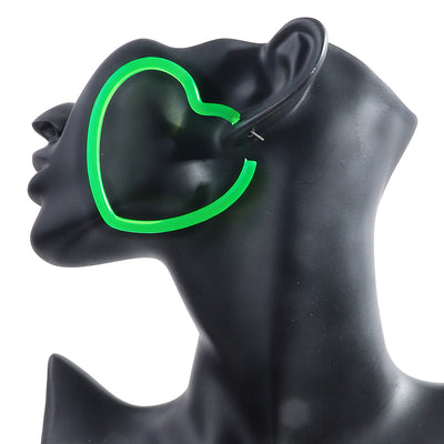 Neon Vibes Oversized Heart Hoop Earrings - Large, chunky heart-shaped acrylic hoop earrings, available in Neon Green, Orange, Pink, or Yellow.