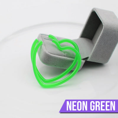 Neon Vibes Oversized Heart Hoop Earrings - Large, chunky heart-shaped acrylic hoop earrings, available in Neon Green, Orange, Pink, or Yellow.