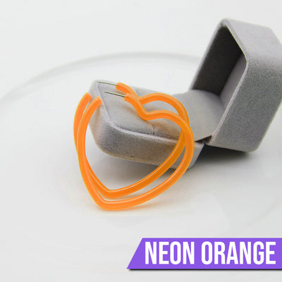 Neon Vibes Oversized Heart Hoop Earrings - Large, chunky heart-shaped acrylic hoop earrings, available in Neon Green, Orange, Pink, or Yellow.