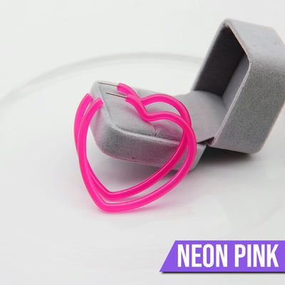 Neon Vibes Oversized Heart Hoop Earrings - Large, chunky heart-shaped acrylic hoop earrings, available in Neon Green, Orange, Pink, or Yellow.