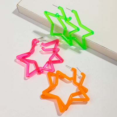Neon Vibes Oversized Star Hoop Earrings - Large, chunky star-shaped acrylic hoop earrings, available in Neon Green, Orange, Pink, or Yellow.