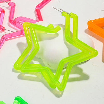 Neon Vibes Oversized Star Hoop Earrings - Large, chunky star-shaped acrylic hoop earrings, available in Neon Green, Orange, Pink, or Yellow.