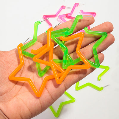 Neon Vibes Oversized Star Hoop Earrings - Large, chunky star-shaped acrylic hoop earrings, available in Neon Green, Orange, Pink, or Yellow.