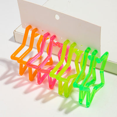 Neon Vibes Oversized Star Hoop Earrings - Large, chunky star-shaped acrylic hoop earrings, available in Neon Green, Orange, Pink, or Yellow.
